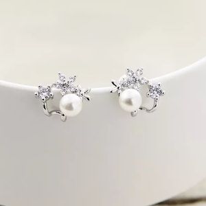 Sterling Silver 925 CZ Faux Pearl Earrings